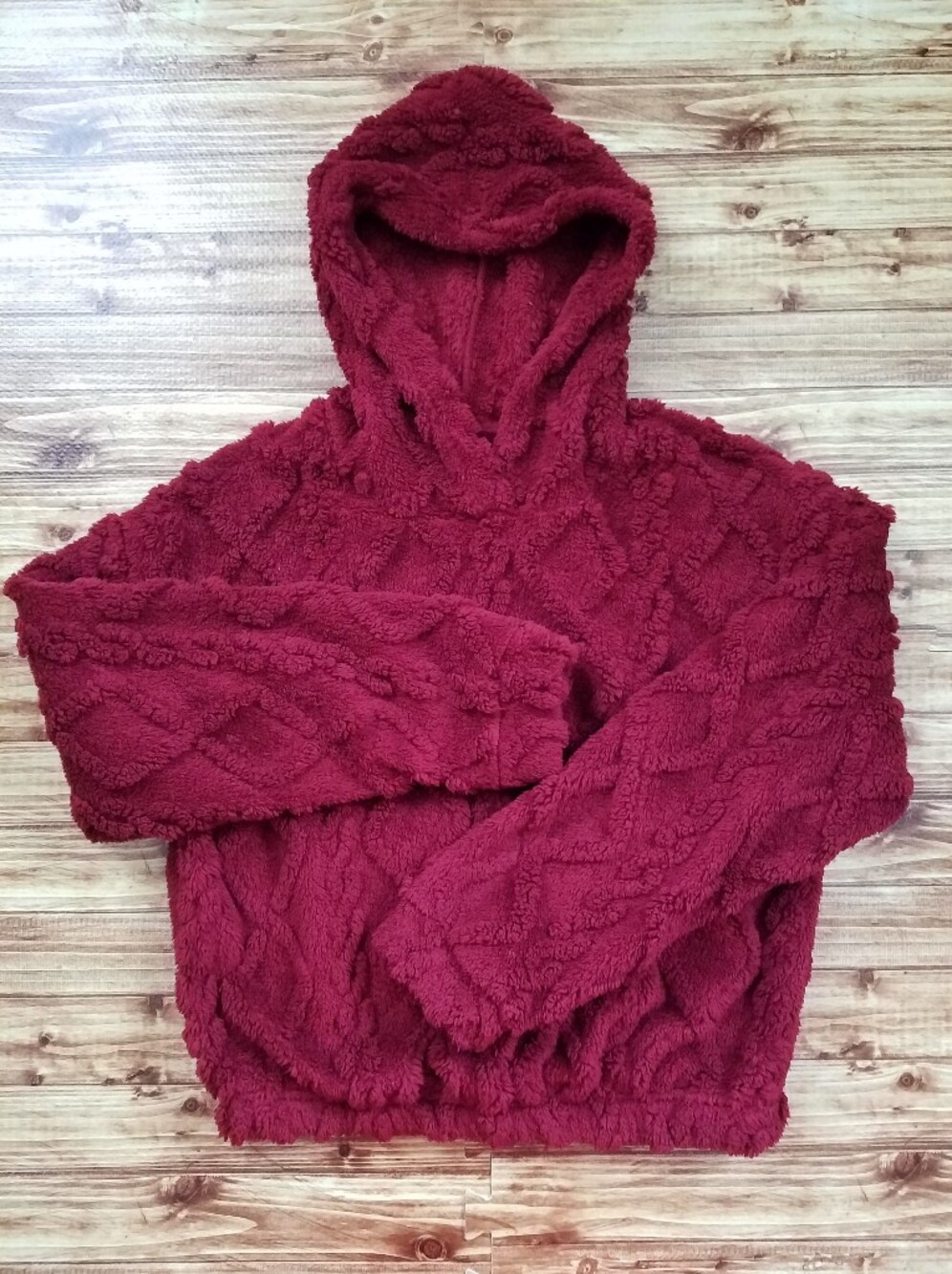 No Boundaries Faux Sherpa Hoodie Women's Large 11-13 Burgundy Juniors